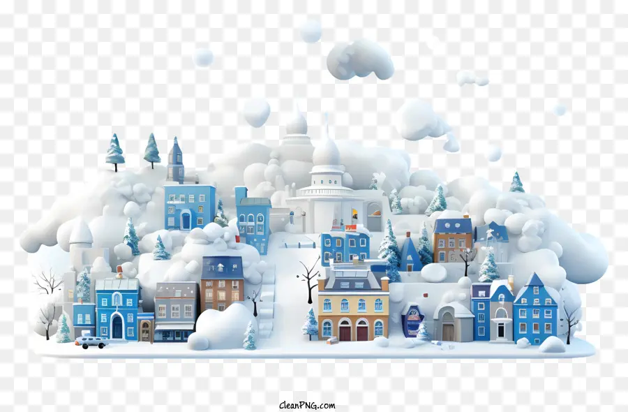 Città di Natale invernale Snow Scene invernale - Città invernale con neve, chiesa e case