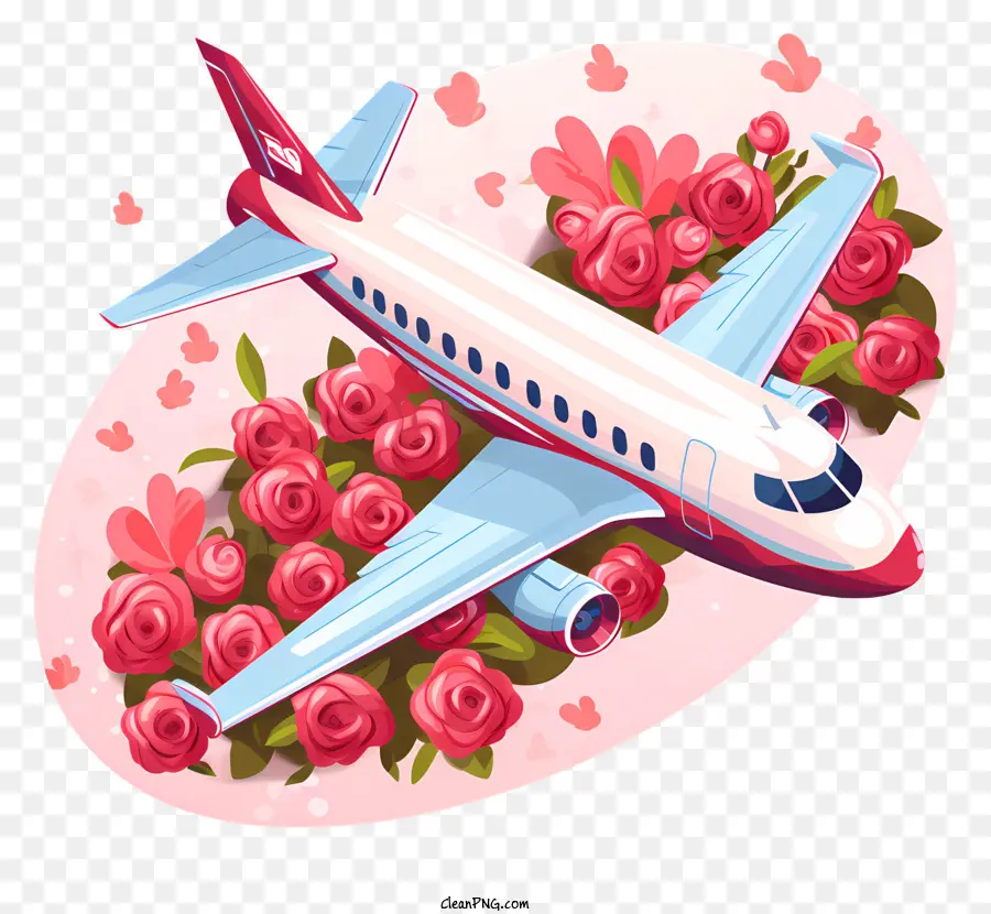 Flügel - Romantisches Flugzeug umgeben von farbenfrohen Rosen am Himmel