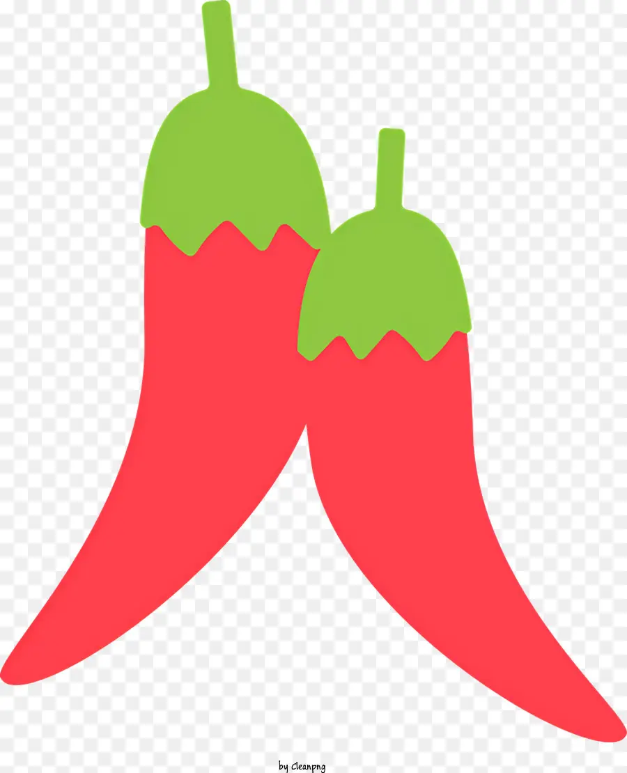 Cartoon rotes Chilischoten grün - Zwei Chilischoten mit grünen Blättern, verbunden