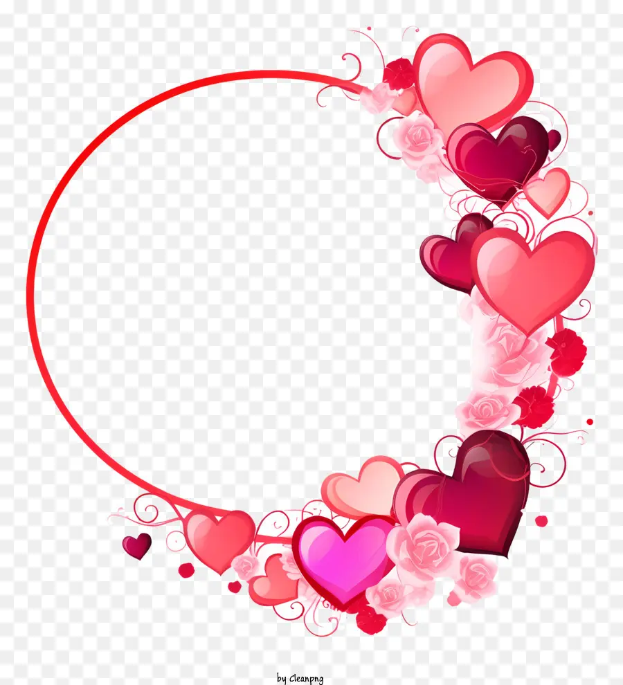 Khung ngày lễ tình nhân - Khung hình tròn với trái tim màu hồng và đỏ