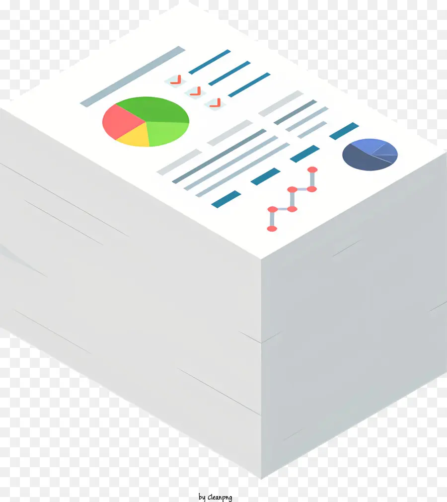 Cartoon Paper Stack Graph Circles Datenvisualisierung - Image von Papierstapel mit niedriger Auflösung mit Grafik