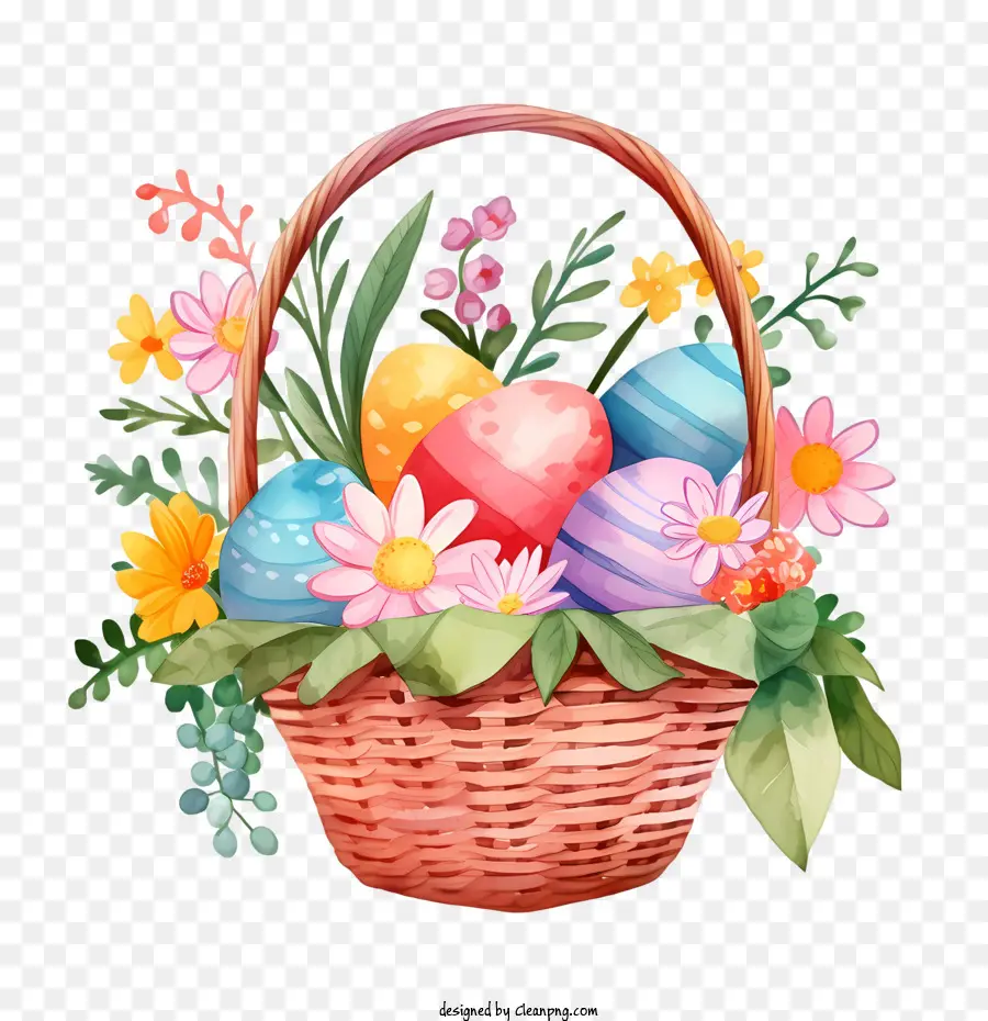 easter basket watercolor basket eggs flowers