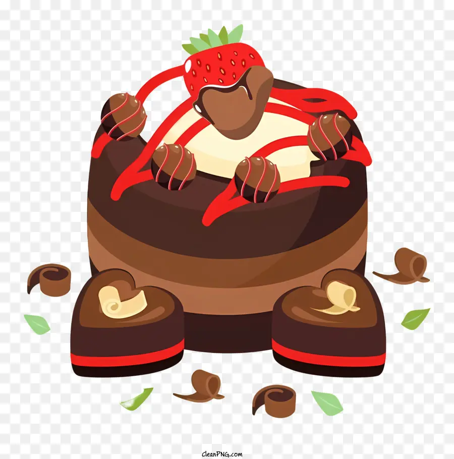 Geburtstagskuchen - Großer Schokoladenkuchen mit Erdbeer -Top und Dekorationen