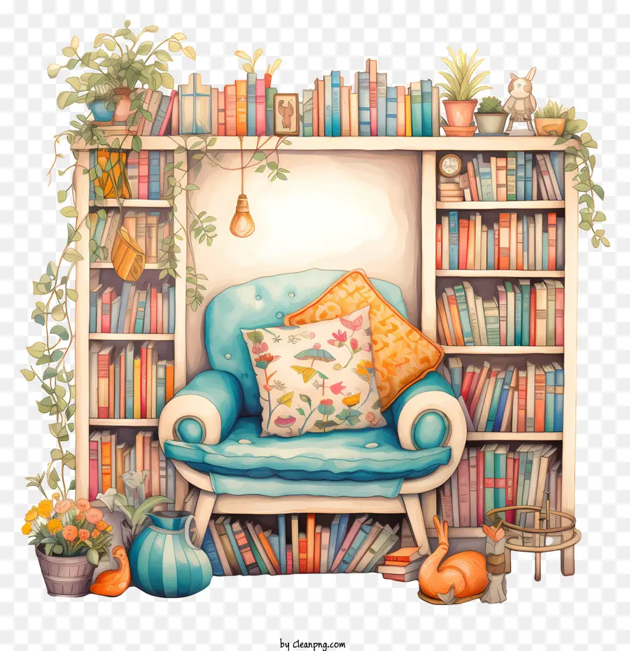 Book Nook Bookshelf Plave Polse Window Cushion - La poltrona accogliente circondata da scaffali e arte