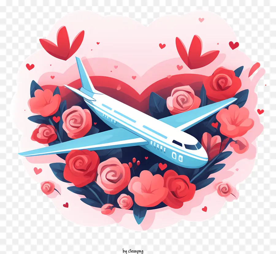 Rote Rosen - Romantische herzförmige Rosen mit Flugzeug in der Mitte