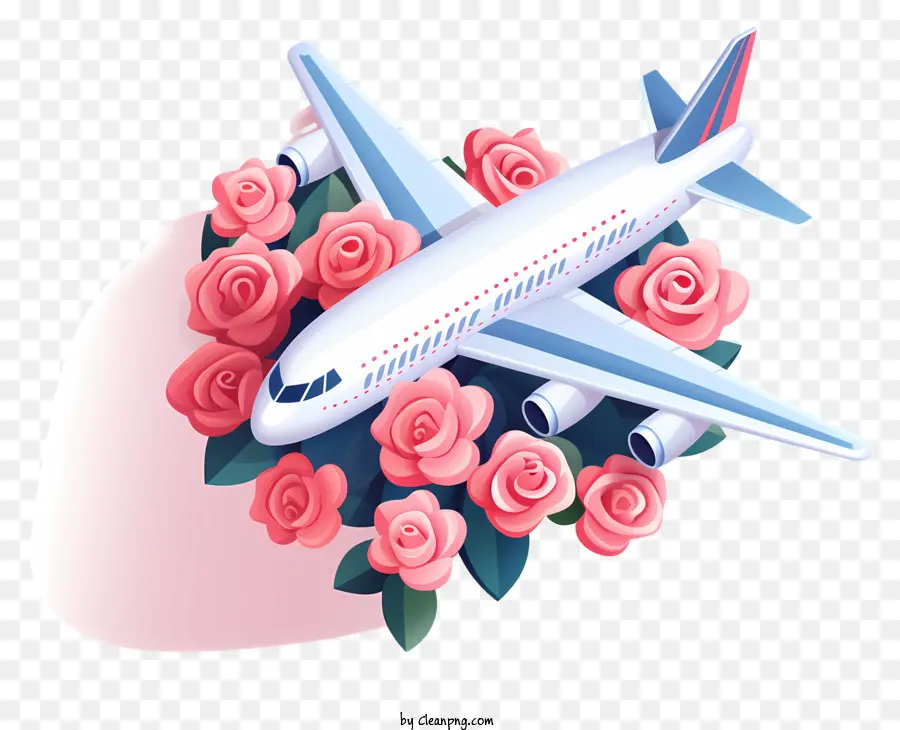 rosa Rosen - Flugzeug umgeben von Rosen, keine Menschen oder Gegenstände