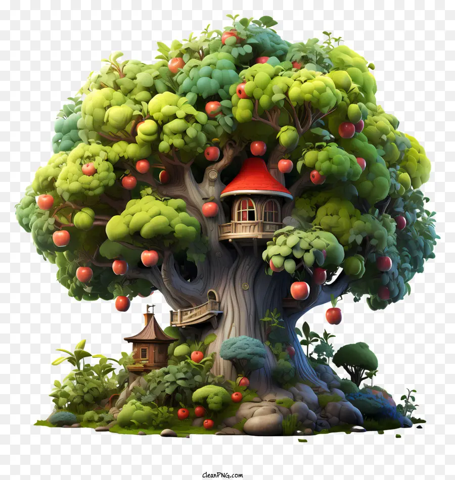 cây - Cây táo lớn với ngôi nhà gỗ tượng trưng cho sự thanh thản