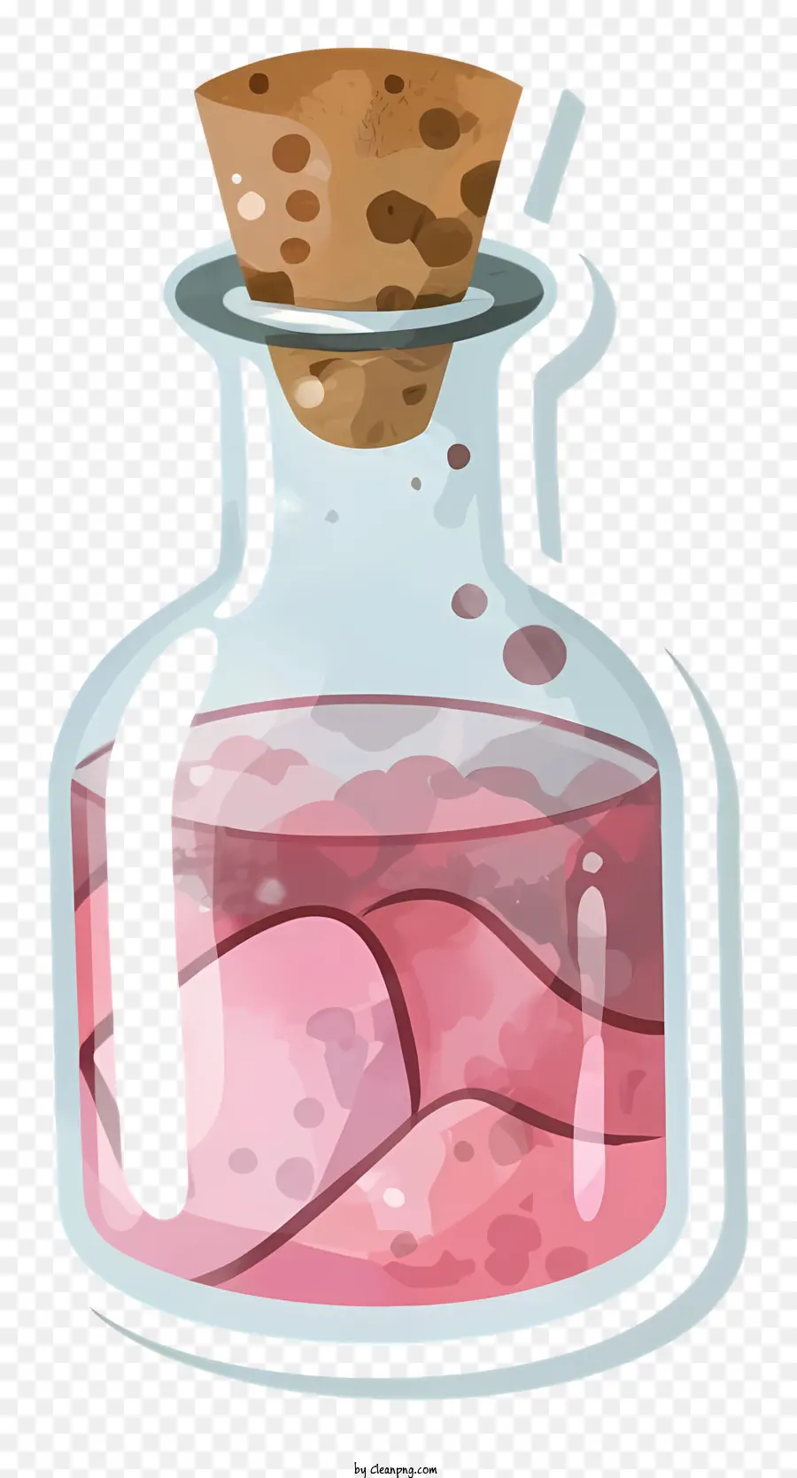 Cartoon Glasflasche dunkelrosa flüssiger Kork Stopper schwarzer Hintergrund - Glasflasche mit dunkelrosa Flüssigkeit und Korken