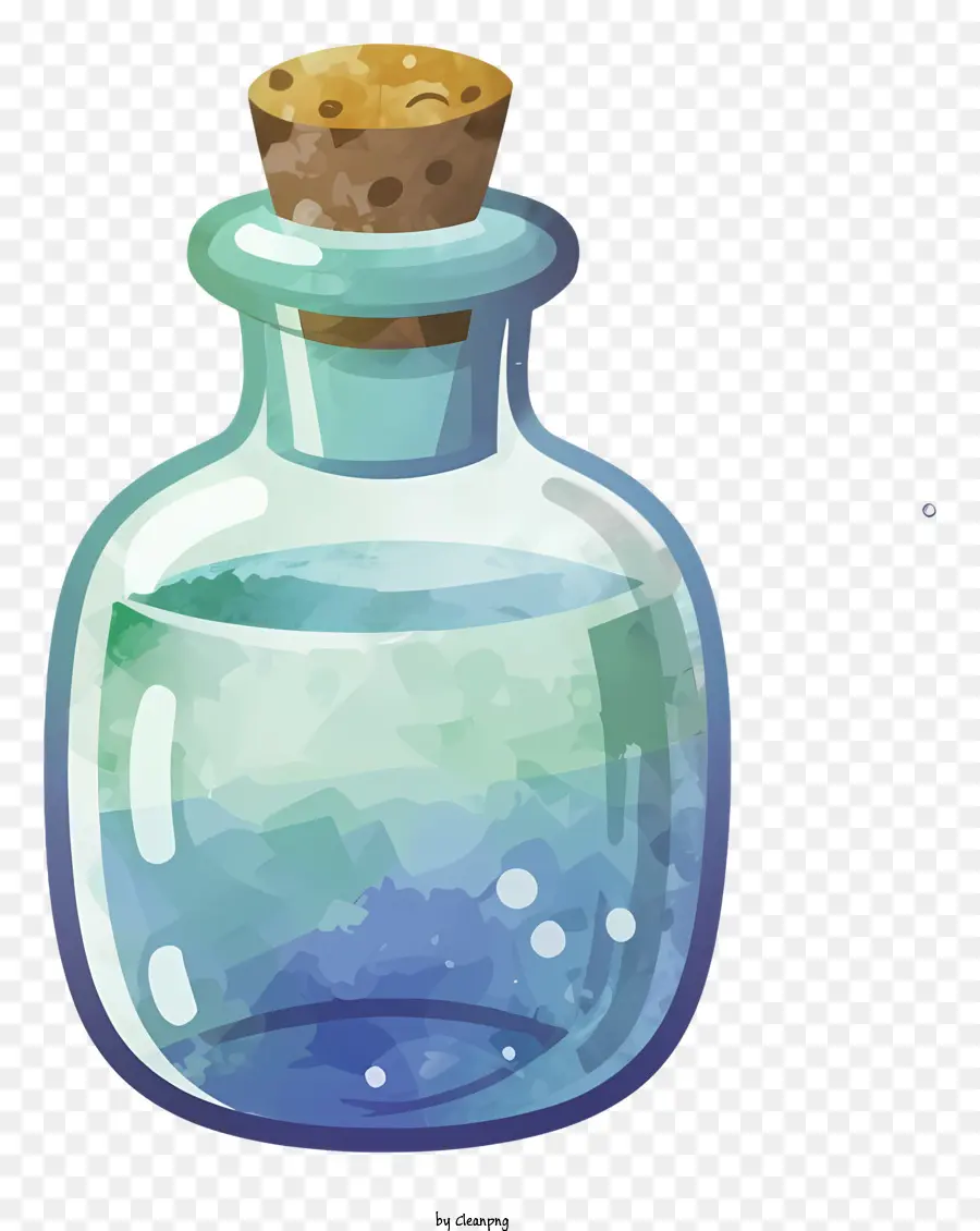 Chai hoạt hình Cork Blue Water Air Bubbles - Chai bí ẩn với nút chai, nước xanh và bong bóng