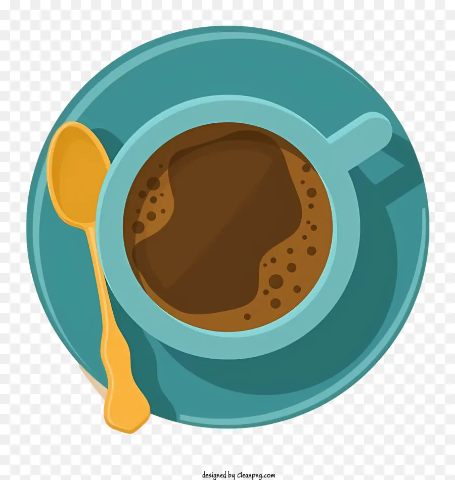Kaffeetasse - Blaue Tasse Kaffee mit Löffel auf Untertasse