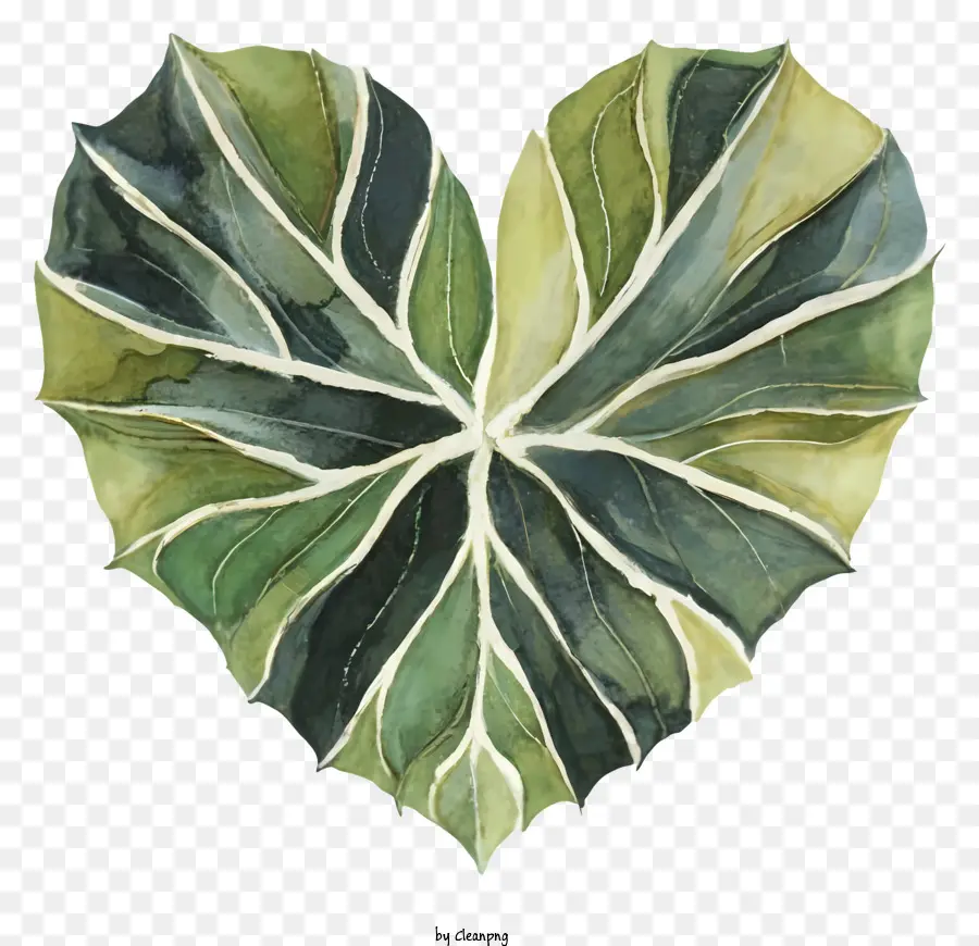 Cartoon herzförmige blattgrüne Pflanze üppige grüne Blätter strukturierte Kanten - Herzförmiges Blatt auf grüne Pflanze mit strukturierten Kanten