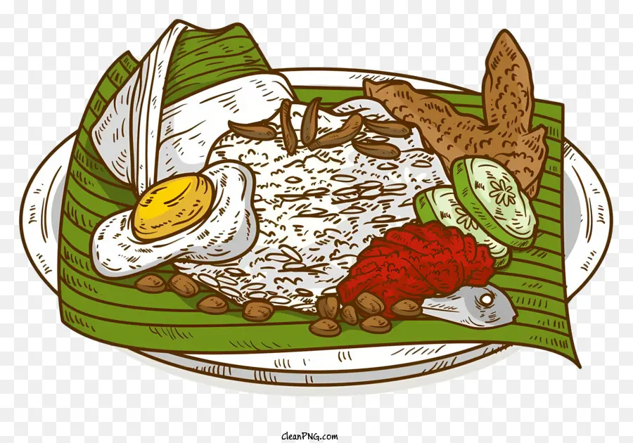 Ei - Traditionelle, farbenfrohe Reisschale mit Ei und Fleisch