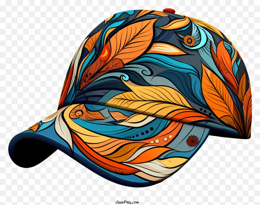 abstrakte Gestaltung - Wunderliche handbemalte Mütze mit farbenfrohen Blattdesign