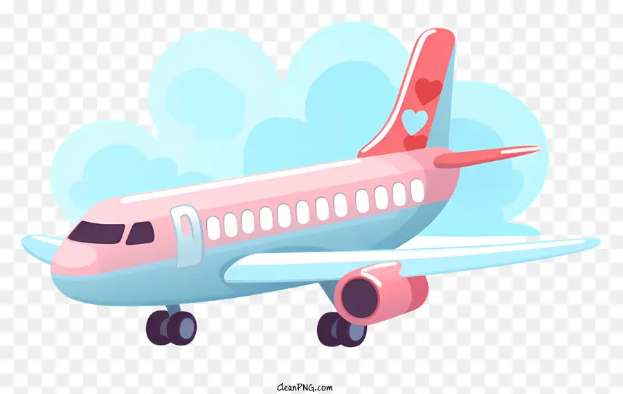 Valentine Airplane Airplane Cute a forma di cuore rosa e bianco - Carino aeroplano a forma di cuore che vola tra le nuvole