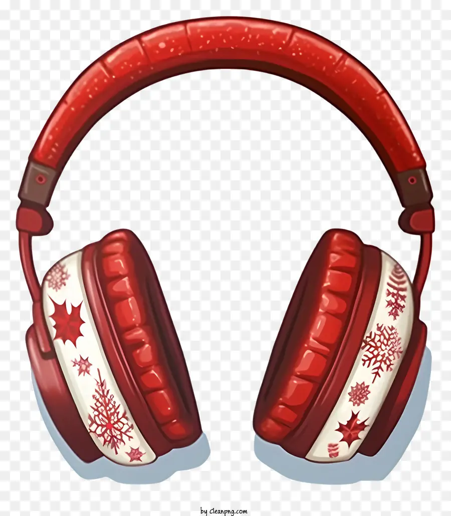 Handgezogene Weihnachtsfest-Ohrschartungs-Rot-Kopfhörer Schneeflockenmuster Kordelsteuerungsfreier Kopfhörer - Rote Schneeflockenkopfhörer mit angeschlossener Kabelsteuerung