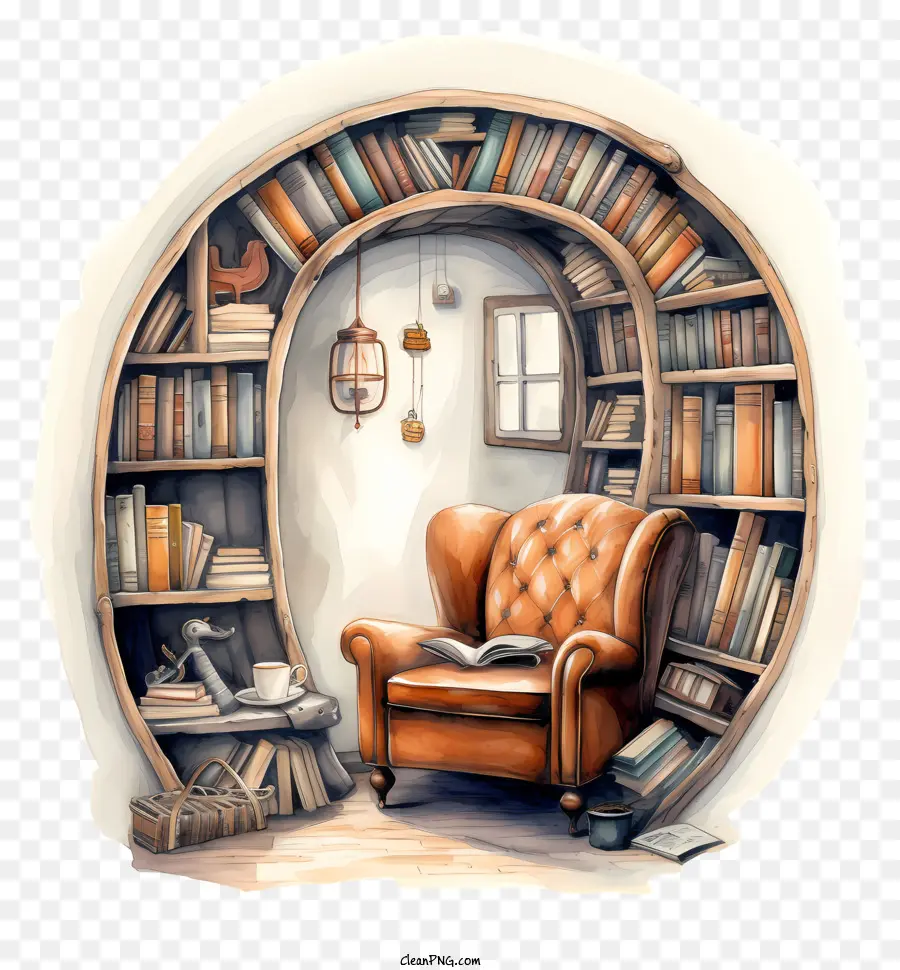 sàn gỗ - Bàn tròn, ghế bành, kệ sách, sách, sàn gỗ, cửa sổ