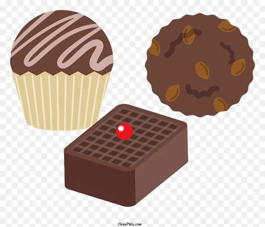 icona dolci al cioccolato cioccolato cioccolato cioccolato cioccolato dessert - Tre dolci di cioccolato su sfondo nero
