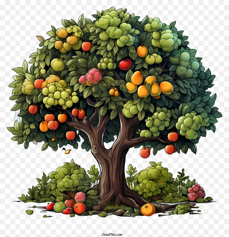 obstbaum - Lebendiger Obstbaum mit vielen Früchten und Blättern