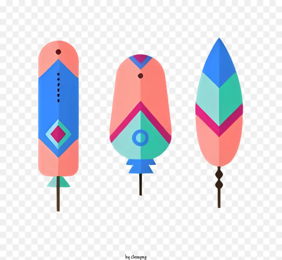 Pfeil - Minimalistisches, modernes Bild mit drei farbenfrohen Federn