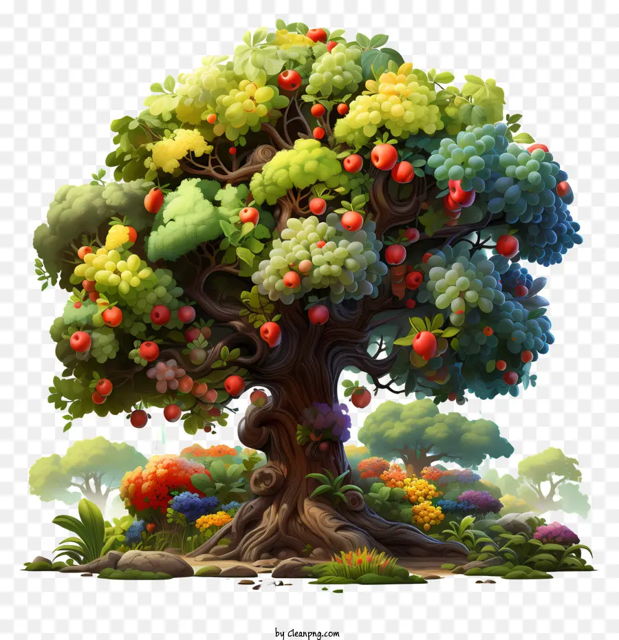 obstbaum - Lebendiger Baum mit Früchten im üppigen Wald