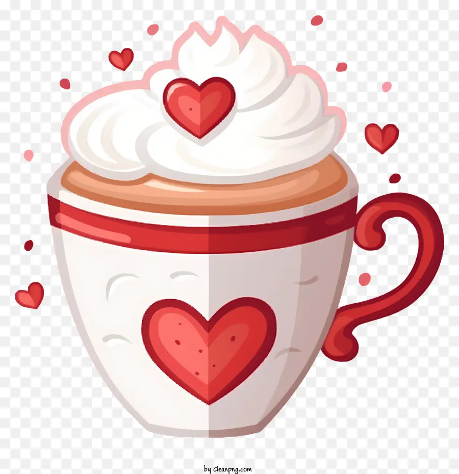 Cartoon di San Valentino caffè Cuci di panna montata a cioccolata calda - Cioccolata calda con panna montata e cuori