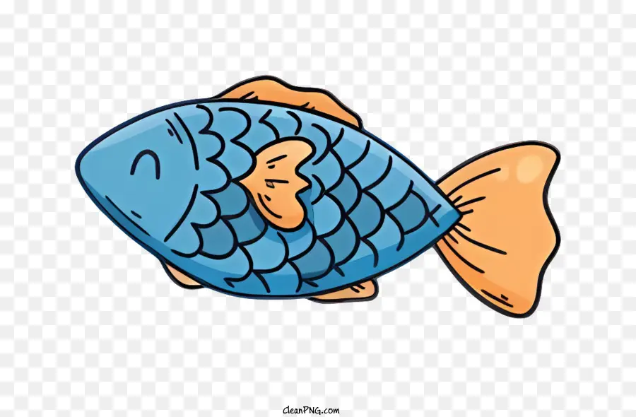 Taufe Blau Fisch Orange Schwanz Cartoon Zeichnung schwimmender Fisch - Blauer Fisch mit orangefarbenem Schwanz, offener Mund