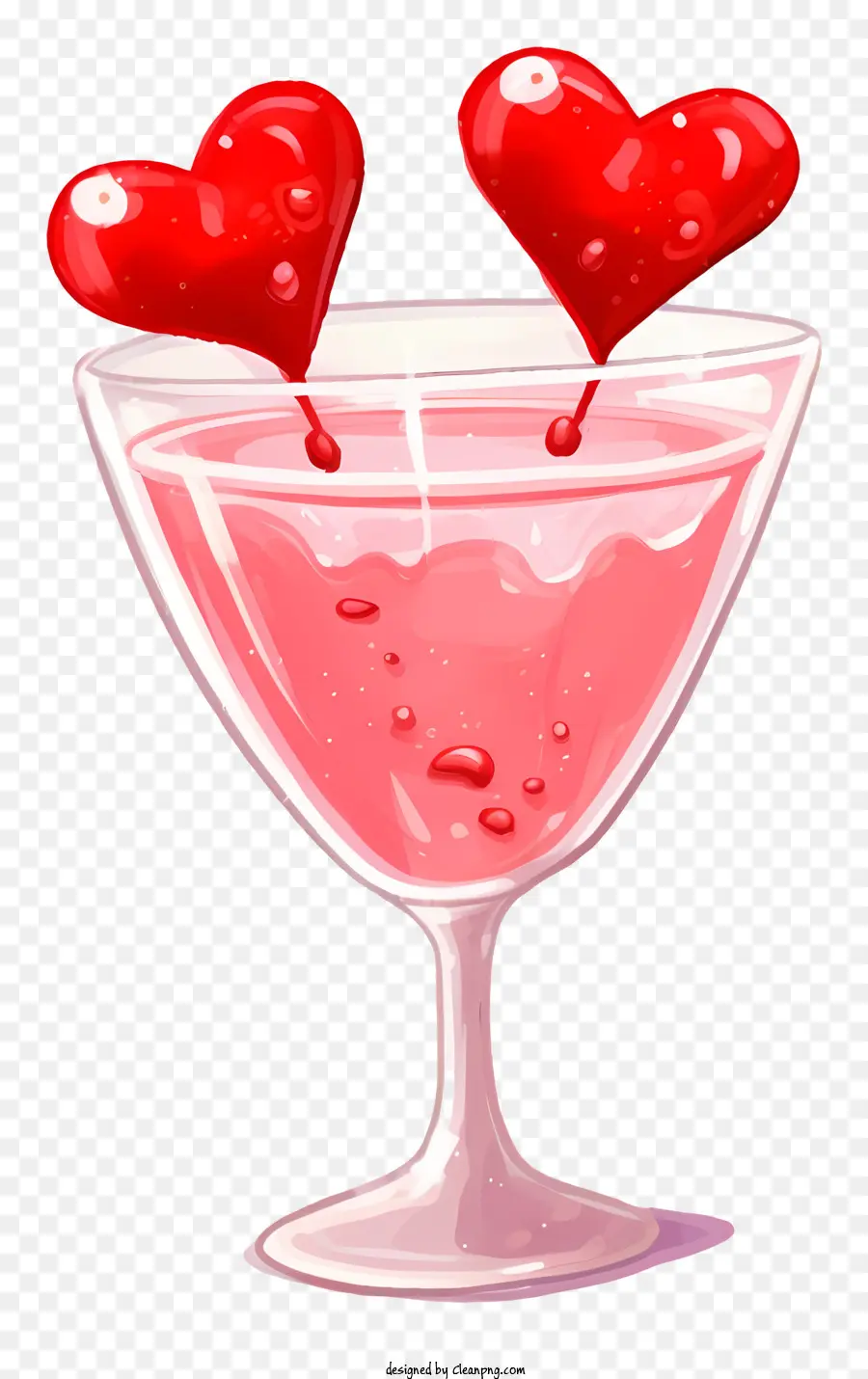 Hand gezeichnet Valentinstag Cocktail Martini Glass Herzen Pink Martini Pink Cocktail - Martini -Glas mit rosa Flüssigkeit und Herzen