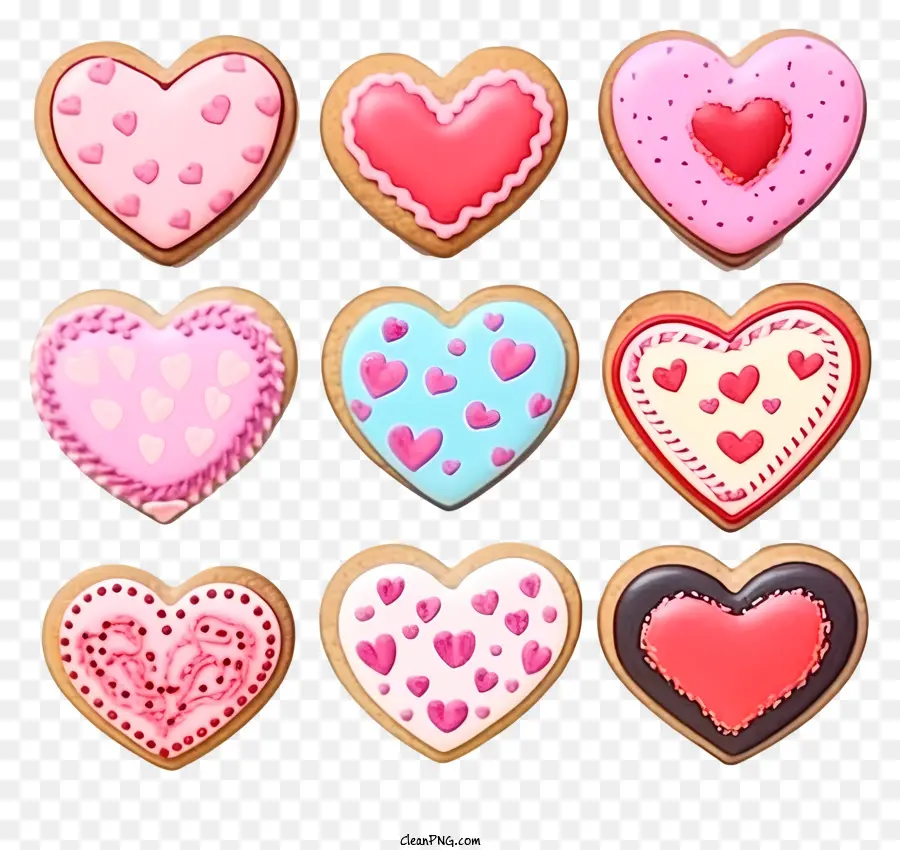 bánh quy valentines màu nước bánh quy hình trái tim màu hồng đóng băng nền đen - Bánh quy hình trái tim với màu hồng và xanh lam