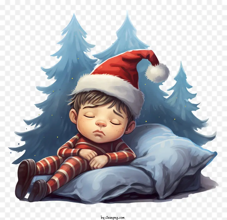 santa claus - Đứa trẻ trong chiếc mũ ông già Noel ngủ trong cảnh quan tuyết