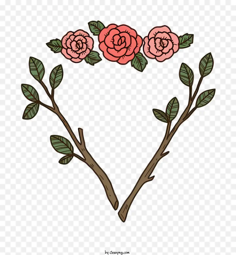 rose Herz - Romantisches Rosenherz mit zarten Blättern und Zweigen