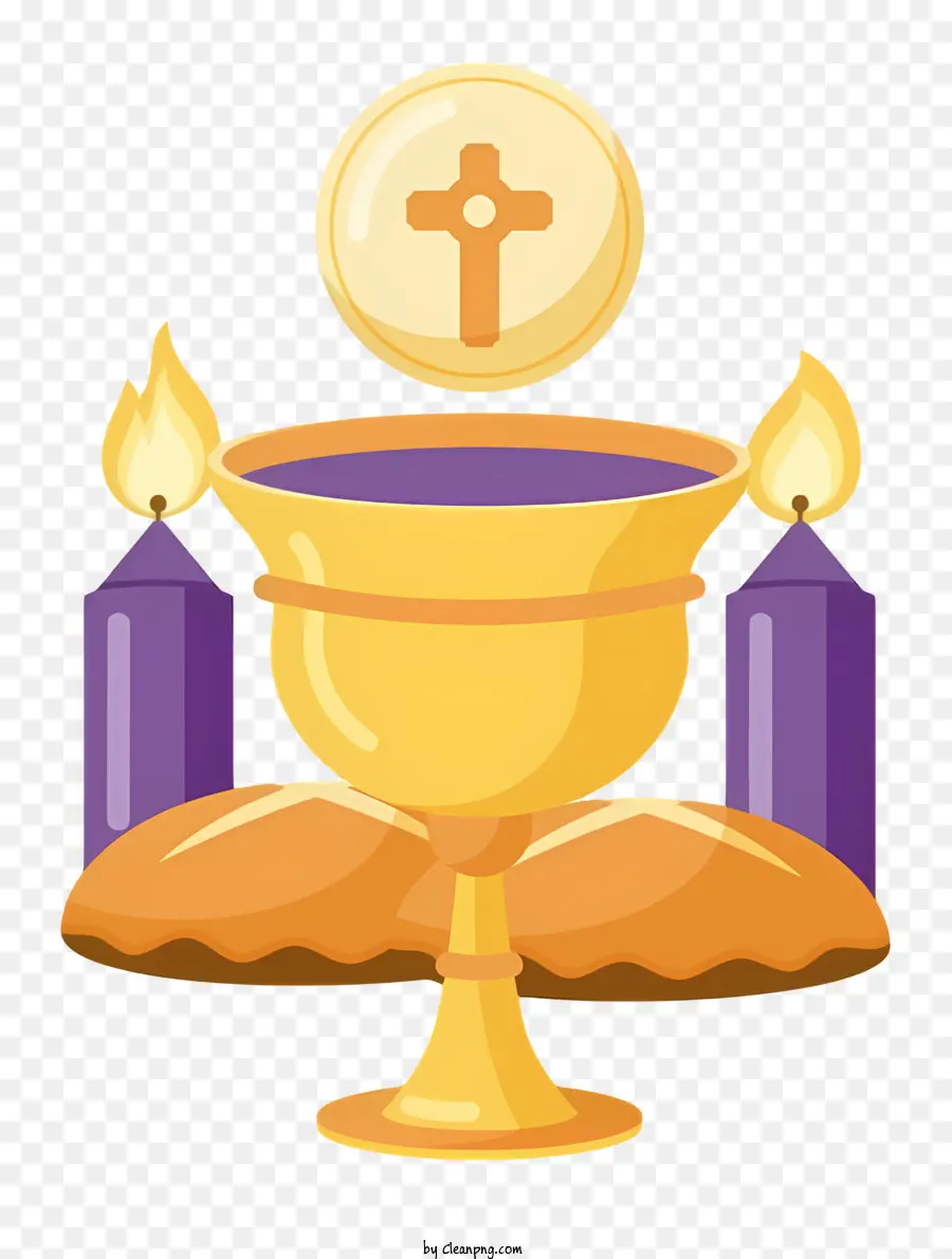 baptism christian symbol golden cup cross rolls of bread