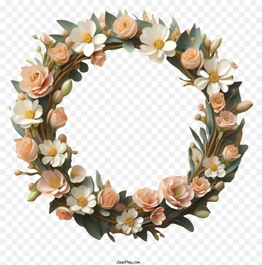 cartoon peach and white flower wreath artificial flower wreath circle-shaped flower wreath green leaf wreath