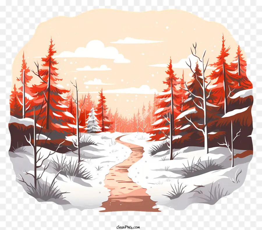 paesaggio invernale - Paesaggio invernale nevoso con sentiero, alberi e serenità