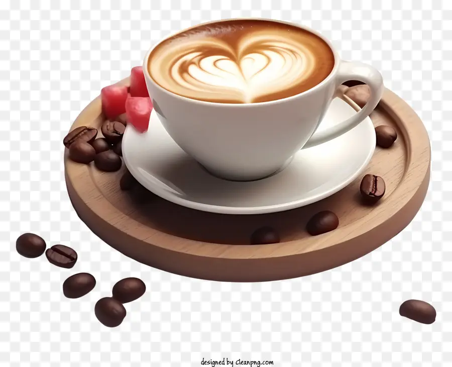 heißen Kaffee - Heißer Kaffee mit Herzdesign, umgeben von Bohnen umgeben