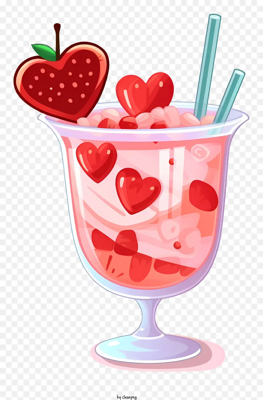 Stile isometrico Valentine's Day Cocktail a forma di cuore gelatina gelatina trasparente - Foto ravvicinata di gelatina a forma di cuore con paglia