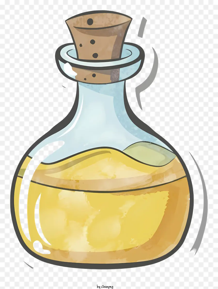 Cartoonglas Flasche Flüssige gelbe Farbe Kork - Gelbe Flüssigkeit in versiegelter Glasflasche mit Korken
