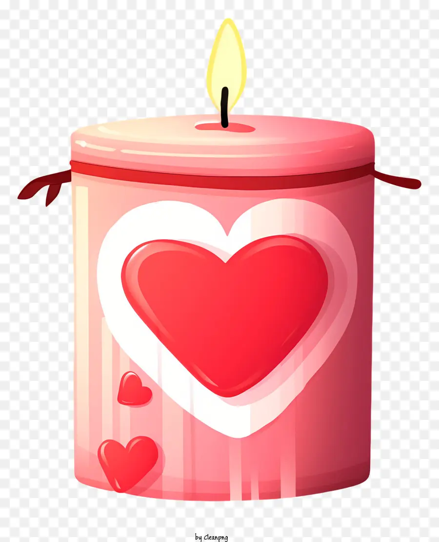 Cartoon Valentinstag Kerze rosa Kerzenkerze herzförmige Kerzenwachs Kerze Holzoberfläche - Rosa Kerze mit rotem Herzen, von links beleuchtet
