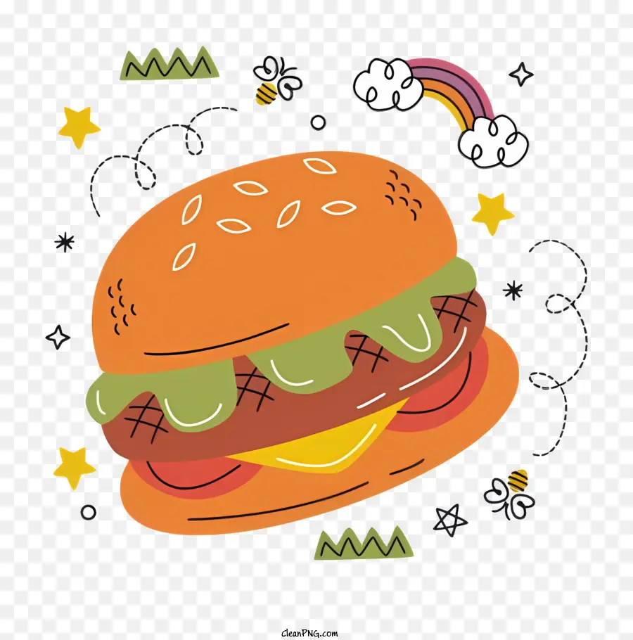 Hamburger - Buntes verspieltes Bild des Hamburgers mit Gewürzen