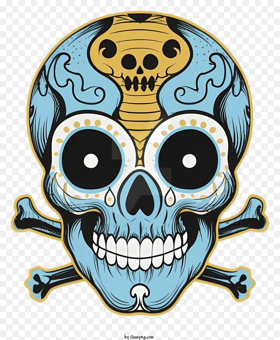 cartoon skull golden snake graphic representation symbol of death