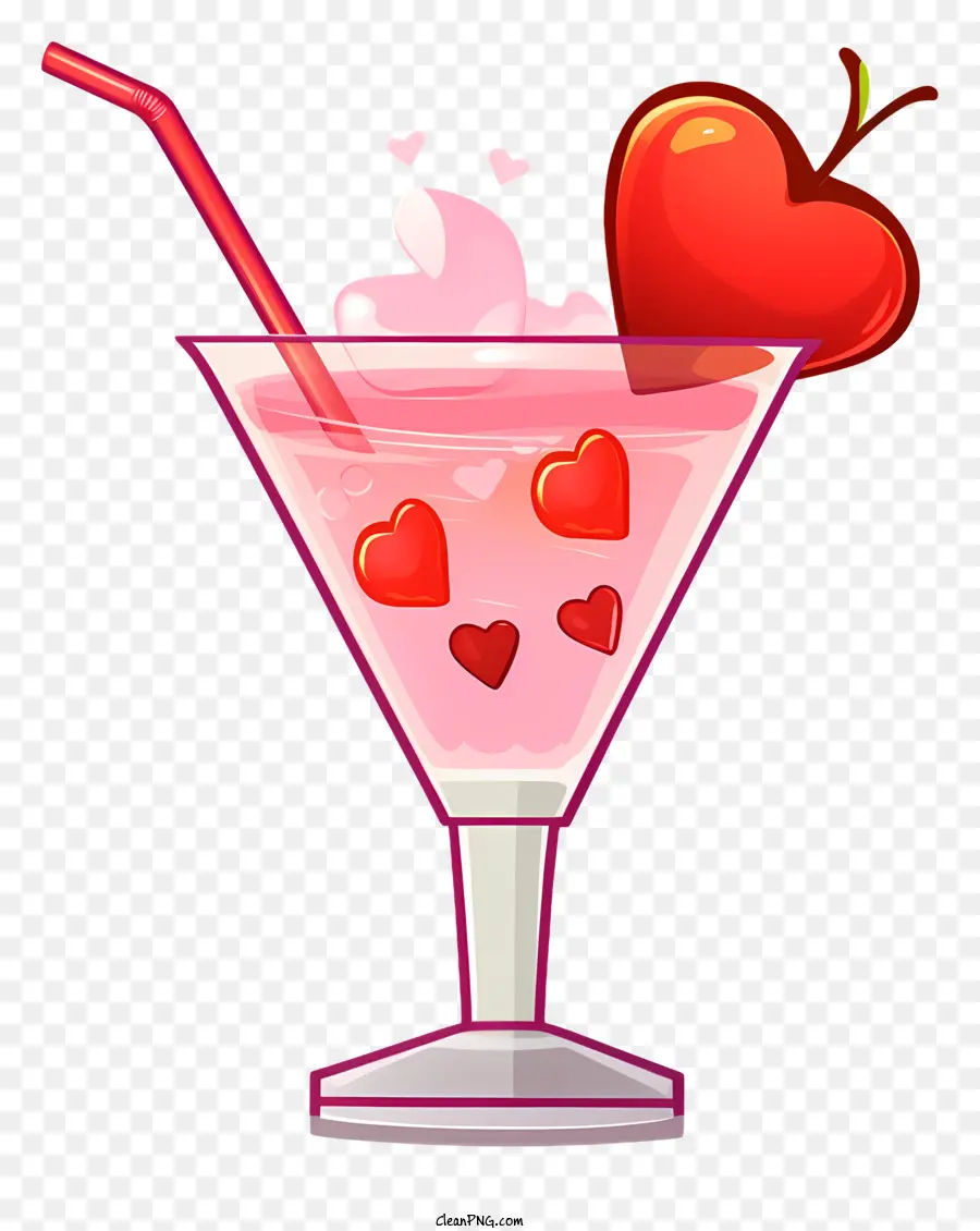 Cartoon Valentinstag Cocktail rosa Getränke Herzen schwimmend herzförmige Strohkirschen - Rosa Getränke mit Herzdekorationen und Stroh