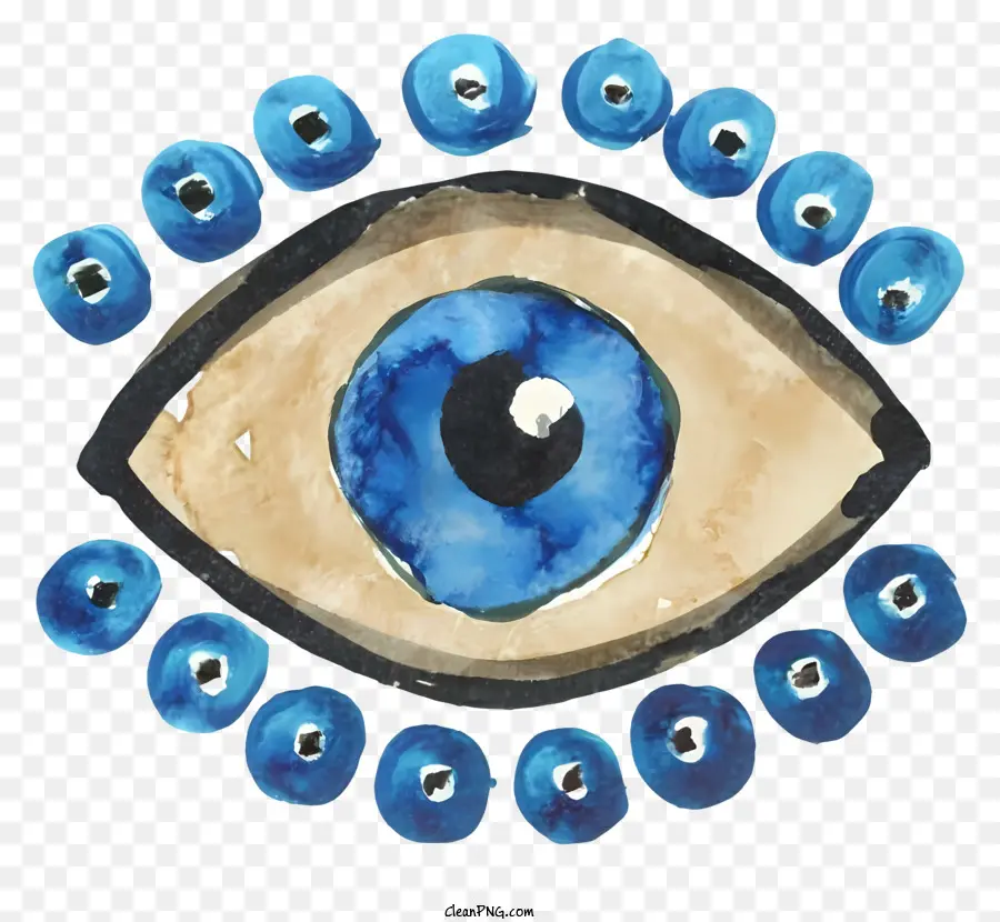 Cartoon Blue Eye Schwarzer Hintergrund schaut nach oben Iris und Pupille - Ruhige blaue Augen mit wirbelnden Perlen