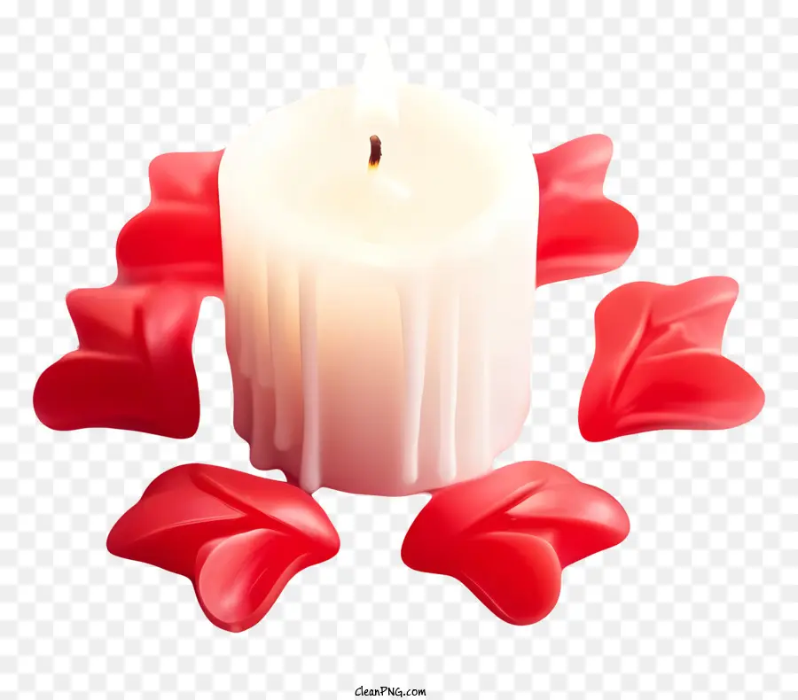 Stile isometrico San Valentino Candela White Candle Red Rose Petali Immagine romantica - Candela romantica sui petali di rosa con messaggio