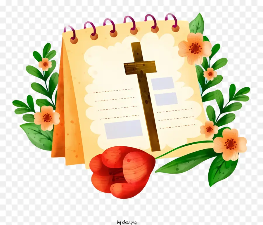 Taufe Notiz Buch Kreuzblumen Blätter Blätter - Notizbuch mit Blumen- und Kreuzdesign