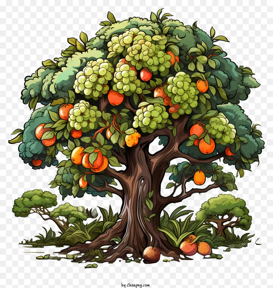 albero da frutto - Lussureggiante albero di frutta in un ambiente verde su sfondo scuro