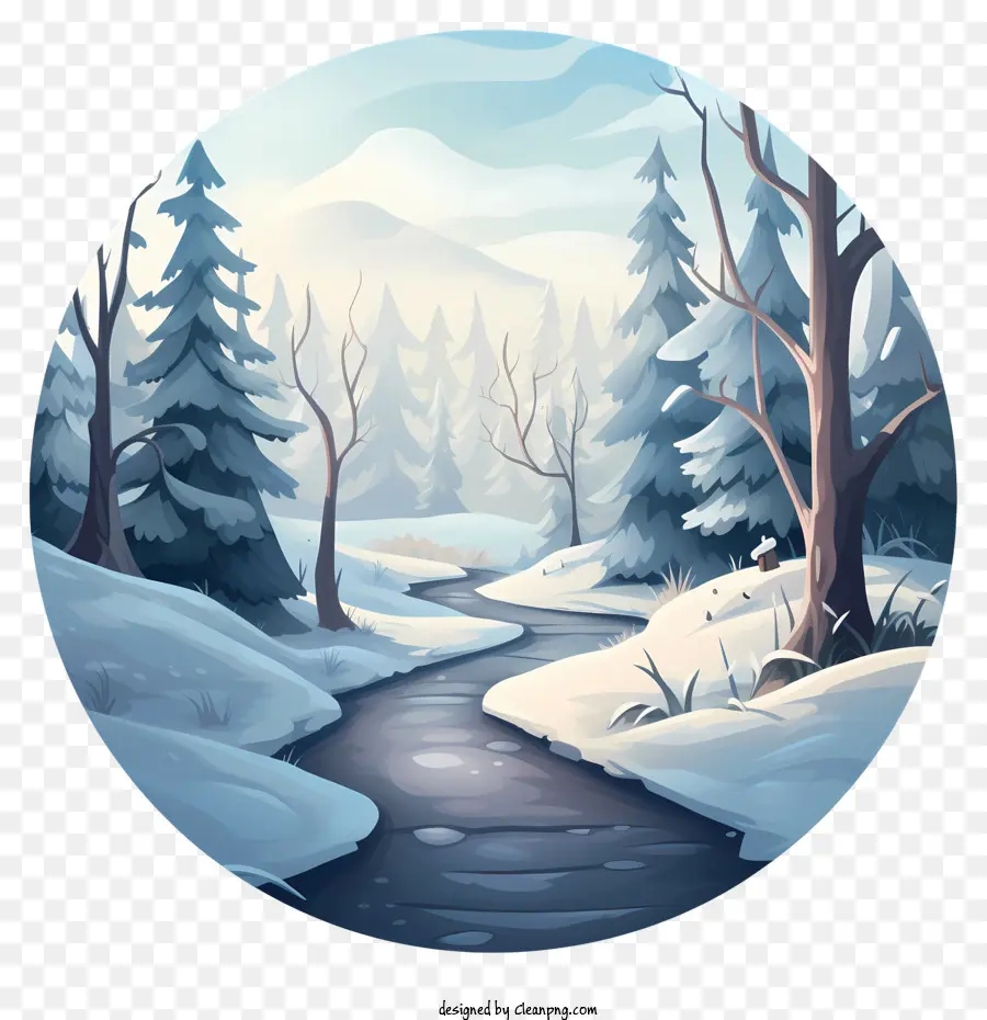 paesaggio invernale - Paesaggio invernale con alberi coperti di neve, fluidità del fiume