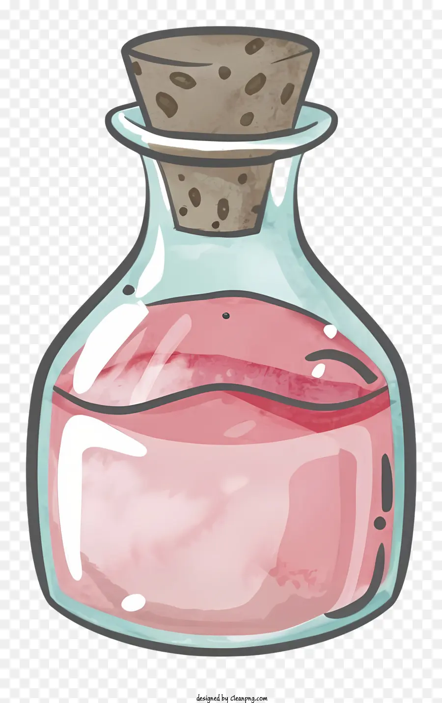 bottiglia di vetro cartone animato bottiglia liquida rosa trasparente con tappo - Bottiglia di vetro trasparente con liquido rosa all'interno