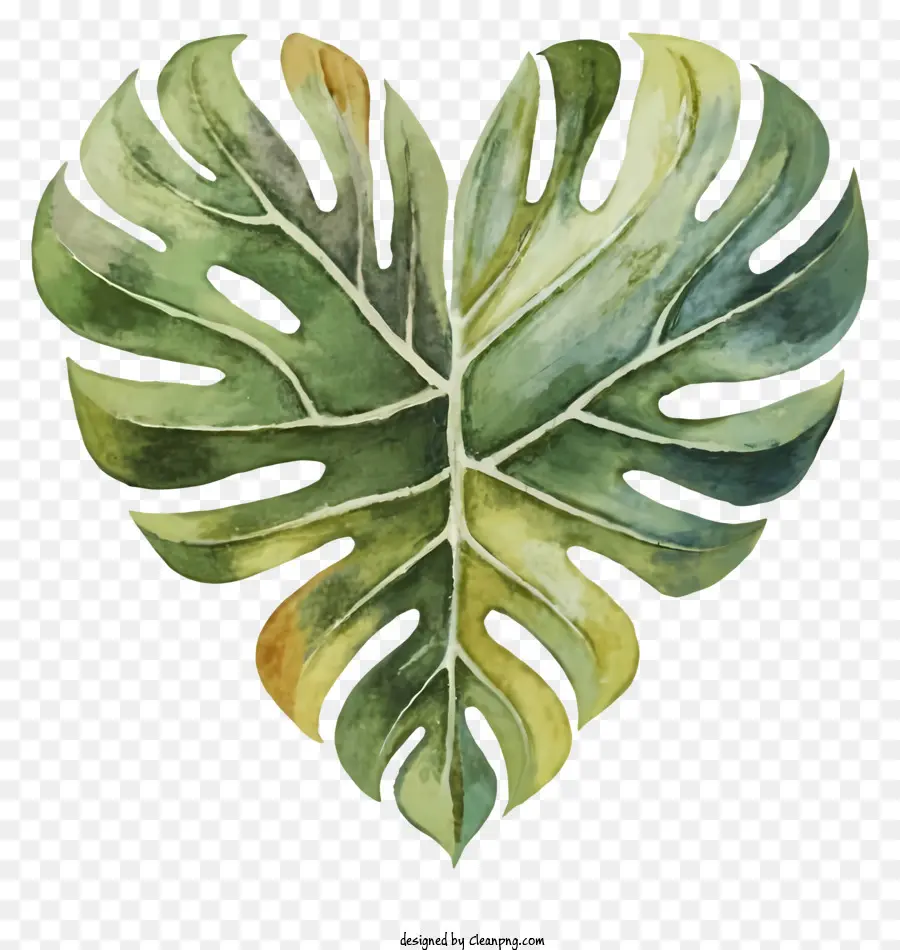 cartoon monster leaf heart green leaf heart watercolor painting shades of green and yellow