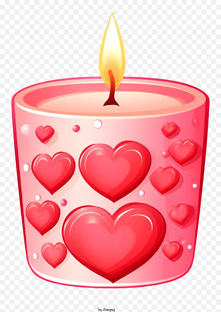 Candela di candela rosa di San Valentino piatto Candele colorate Candele illuminate - Candela rosa illuminata con cuori colorati di caramelle all'interno