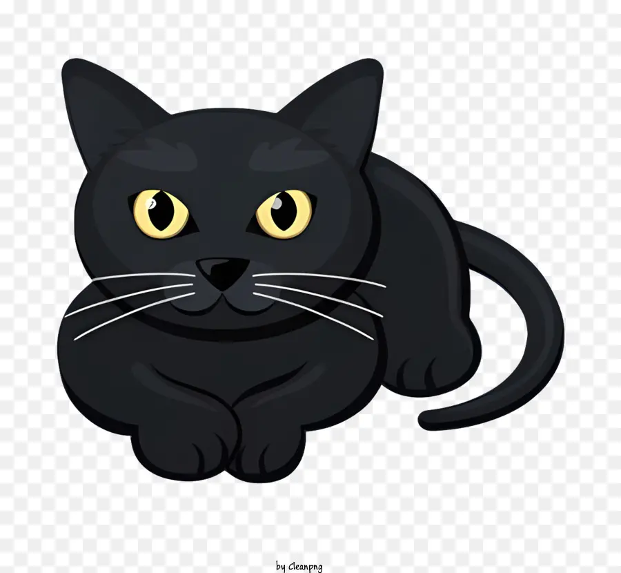 schwarze Katze schwarze Katze, die den Kopf legt, drehte große Augen - Schwarze Katze mit großen gelben Augen ruhen