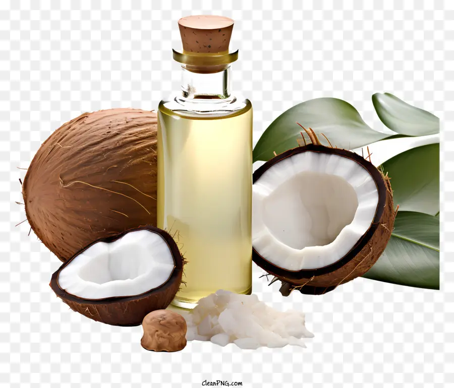 grünes Blatt - Kokosölflasche mit Kokosnuss und Blatt